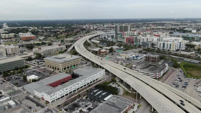 Tampa, Florida , USA - July 1, 2020 : Downtown Tampa, Florida. Shot during the COVID Pandemic in 2020.
