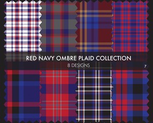 Red Navy Ombre Plaid textured Seamless Pattern Collection