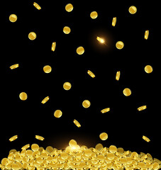 vector illustration dark background with falling golden coins