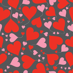 Seamless Pattern with Pink and Red Hearts