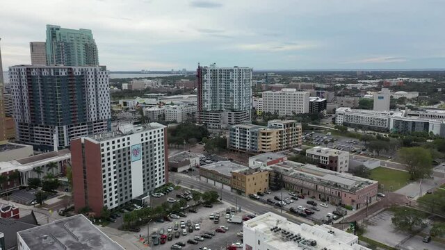 Tampa, Florida , USA - July 1, 2020 : Downtown Tampa, Florida. Shot during the COVID Pandemic in 2020.