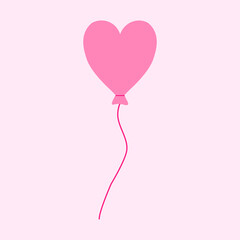 Isolated vector pink heart shaped air balloon in flat style on a light pink background. Design element for Valentine's Day, postcard, poster, wallpaper, print, textile, background, packing. 