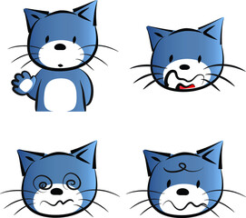 vector drawing blue cat face emoji set