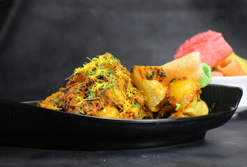 Aloo sabzi is a Indian main course dish served with fryums,chapati or rice made with boiled potato and cumin.