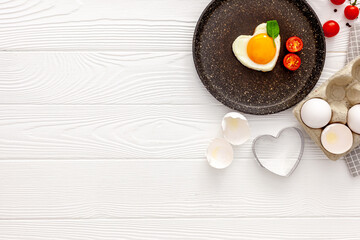Breakfast on Valentine's Day Heart shape fried egg