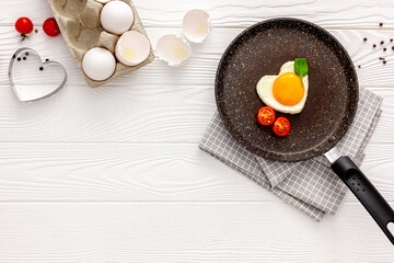 Breakfast on Valentine's Day Heart shape fried egg