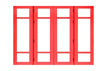 Vintage red hinged wooden door isolated on a white background