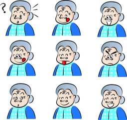 vector drawing grandma with mask emoji set