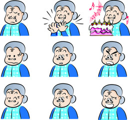 vector drawing grandma with mask emoji set