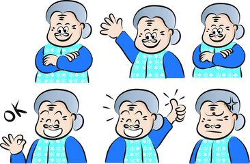 vector drawing grandma with mask emoji set