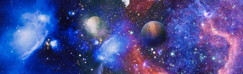 Colorful cosmos with stardust and milky way. Magic color galaxy. Infinite universe and starry...