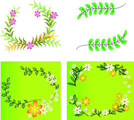 vector drawing plant flowers leaf border frame card background set