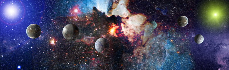 Colorful cosmos with stardust and milky way. Magic color galaxy. Infinite universe and starry...