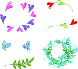 vector drawing plant flowers leaf border frame card background set