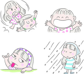 vector drawing girl emoji set