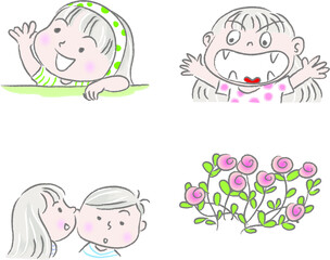 vector drawing girl emoji set