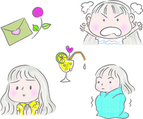 vector drawing girl emoji set