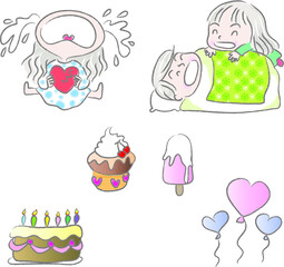 vector drawing girl emoji set