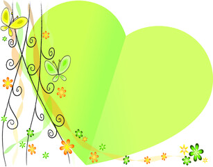 vector design flower and plant and butterfly heart shape border