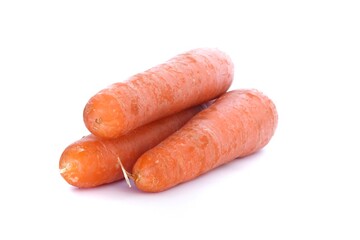 Fresh organic carrots on white background.