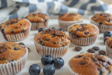 sweet home made chocolate chip muffins with blueberries