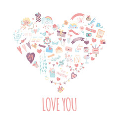vector illustration set of heart shaped stickers. valentine's day card set of cute love.
