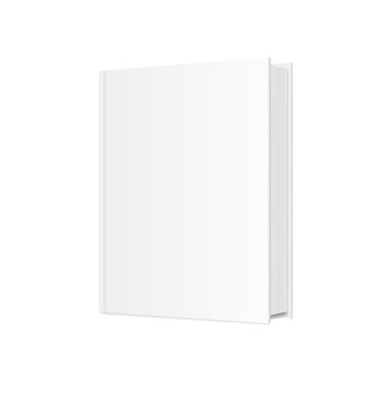 Empty Book Template. Mockup. 3d Vector Realistic. Standing closed book with white Cover. Vertical Blank Magazine, album, catalog or diary on white background. EPS10.