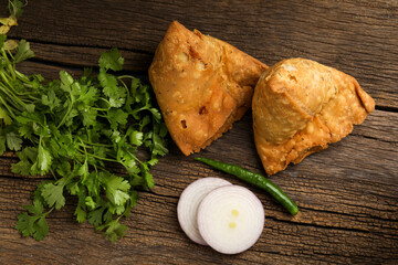 Potato samosa.spicy street food, Famous snacks in india