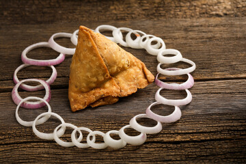 Potato samosa.spicy street food, Famous snacks in india