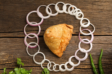 Potato samosa.spicy street food, Famous snacks in india