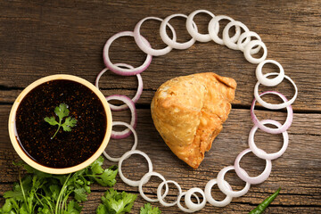 Potato samosa.spicy street food, Famous snacks in india