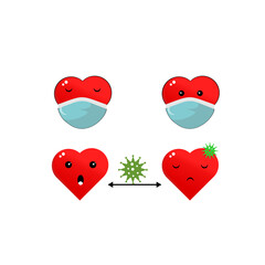 A mascot image of a character who is in love but must always keep their distance due to the Covid 19 virus