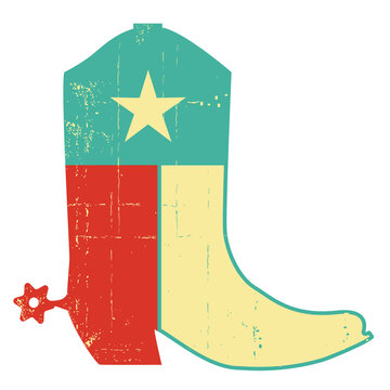 Cowboy Boots With Texas Flag Decoration. Vector American Symbol Illustration Isolated On White.