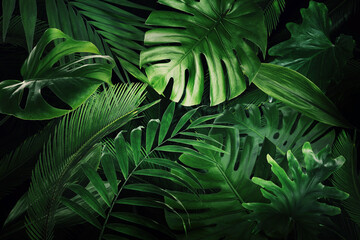 Fototapety  Wiele jasnozielonych liści tropikalnych jako tło