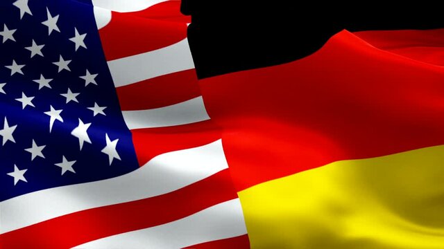 American and German flag waving video in wind footage Full HD. USA v MEX flag waving video download. USA Germany Flag Looping Closeup 1080p Full HD 1920X1080 footage. USA German countries flags Full H