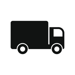 Delivery truck vector icon. Transport service car symbol. Speed shipping sign. Logistic logo. Black silhouette isolated on white background.