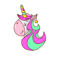 Vector drawing unicorn. Clip art. Sticker. Suitable for printing on paper, fabric.