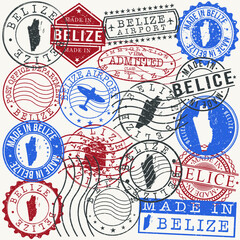Naklejka premium Belize Set of Stamps. Travel Passport Stamps. Made In Product. Design Seals in Old Style Insignia. Icon Clip Art Vector Collection.