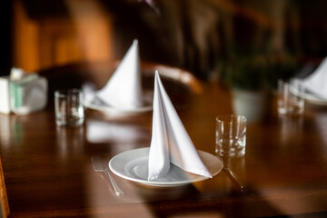 Beautiful table set for an event party or wedding reception . restaurant interior