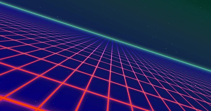 Animation of glowing red grid moving in space on seamless loop