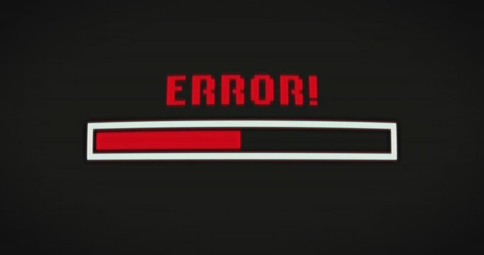 Animation of flickering loading and error text and bar on black background
