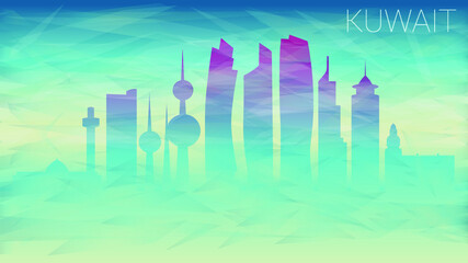 Kuwait Lebanon Skyline City Silhouette Vector. Broken Glass Abstract Geometric Dynamic Textured. Banner Background. Colorful Shape Composition.