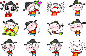 vector cartoon Chinese court official emoticon pack