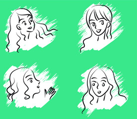 vector drawing beauty face design set
