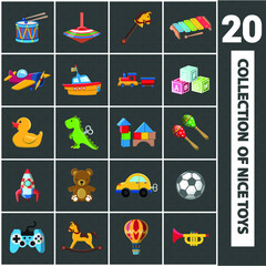 Vector image. Cute vector objects of kids toys. Funny images.