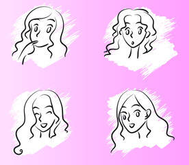 vector drawing beauty face design set