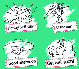 vector drawing beauty face design greeting card set