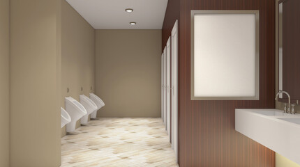 Contemporary interior of public toilet. 3D rendering.