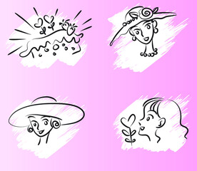 vector drawing beauty face design set