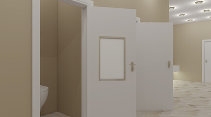 Public female restroom. 3D rendering.